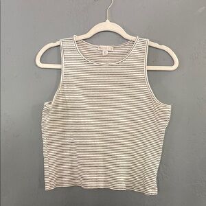 Elaine Rose Striped Black & Off White Ribbed Crop Tank Top Size Large